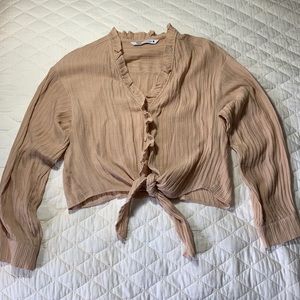 Zara ruffled tie front button down